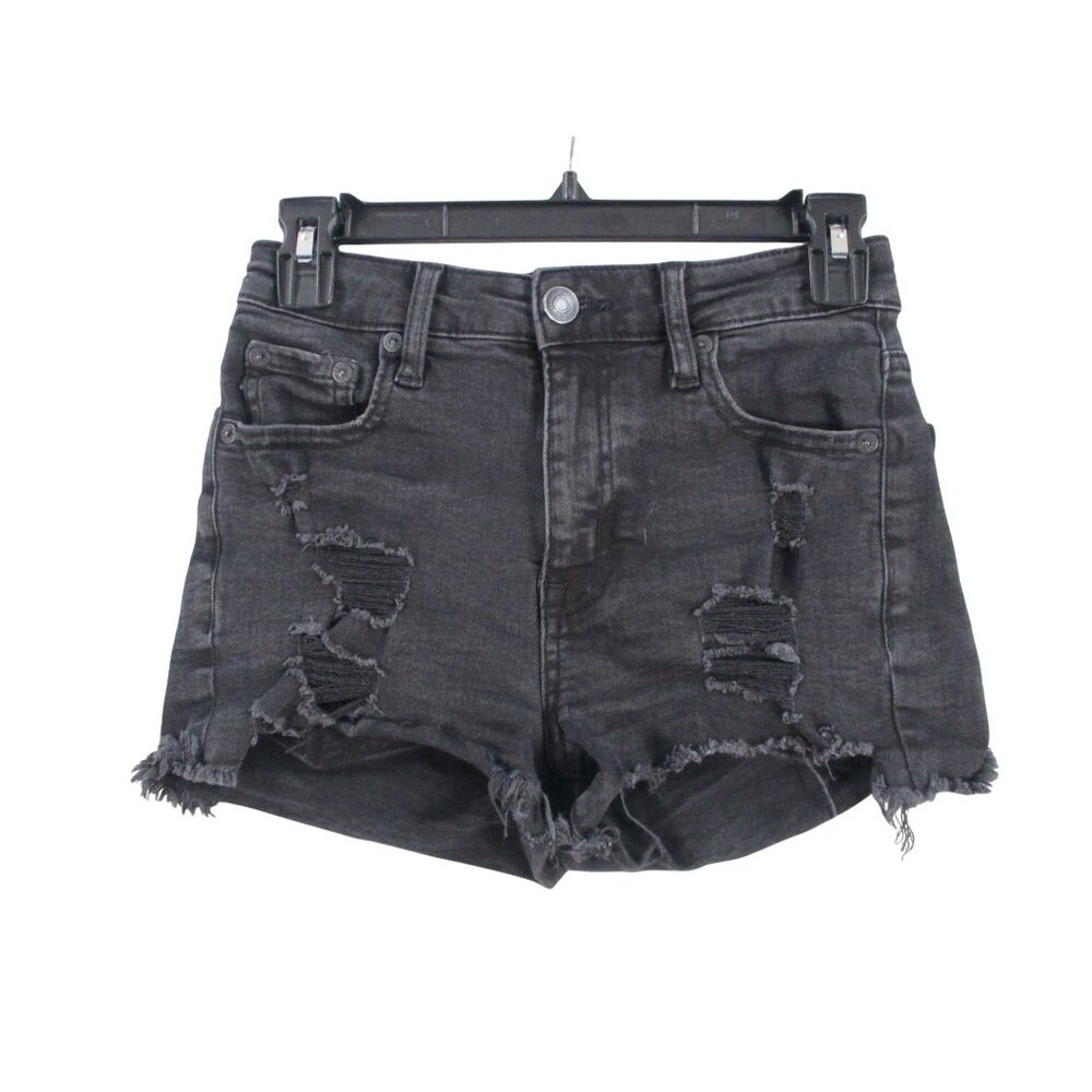 Aeropostale‎ Black Distressed High-Rise Denim Shorts Frayed Hem Size 0